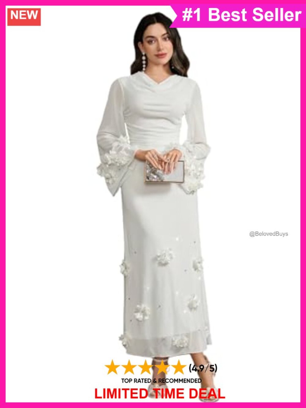 Long Sleeve Floral Maxi Dress Bodycon Mesh V-Neck Pleated Cocktail Wedding Guest